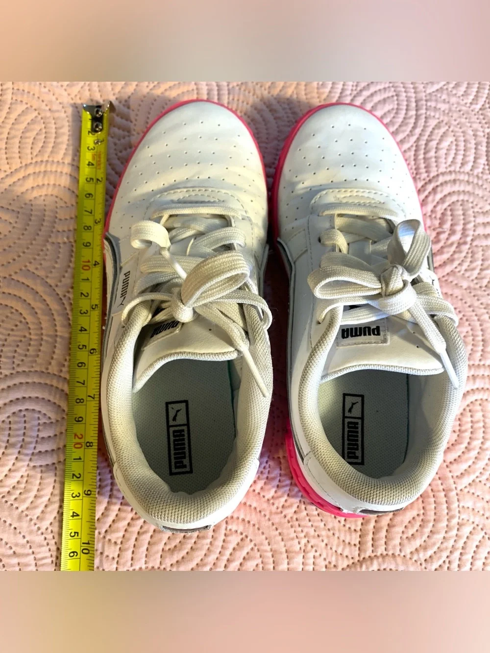Puma White Sneakers with Hot Pink Platform Sole - Kids Size 3